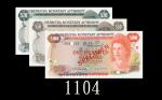 1978-84年百慕达货币局20元、50元、100元样票，三枚。九成新及未使用1978-84 Bermuda Monetary Authority $20, $50 & $100 Specimens.
