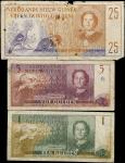 NETHERLANDS NEW GUINEA. Lot of (3). Ministerie van Overzeesche Rijksdelen. 1, 5, & 25 Gulden, 1954. 
