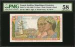 FRENCH ANTILLES. Republique Francaise. 5 Francs, ND (1964). P-7a. PMG Choice About Uncirculated 58.