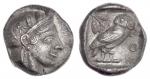Athens. AR Tetradrachm, ca. 454-404 BC.16.75 gms. Helmeted head of Athena right, rev. A&#1012;E, owl
