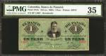 COLOMBIA. Banco de Panama. 1 Peso, ND (ca. 1869). P-S721r. Remainder. PMG Choice Very Fine 35.