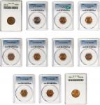 Lot of (11) Certified Mint State Indian and Lincoln Cents.