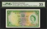 RHODESIA & NYASALAND. Bank of Rhodesia and Nyasaland. 1 Pound, 1960-61. P-21b. PMG Choice Very Fine 