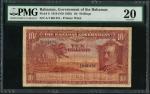 Bahamas Government, 10/-, 1919 (ND 1930), serial number A/1 001431, red, George V at right, palm tre