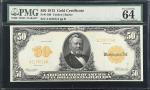 Fr. 1199. 1913 $50 Gold Certificate. PMG Choice Uncirculated 64 EPQ.