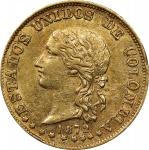 COLOMBIA. 20 Pesos, 1872-POPAYAN. Popayan Mint. PCGS AU-55.