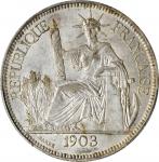 1903-A年坐洋壹圆贸易银币。巴黎造币厂。FRENCH INDO-CHINA. Piastre, 1903-A. Paris Mint. PCGS MS-62 Gold Shield.