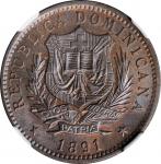 DOMINICAN REPUBLIC. 10 Centesimos, 1891-A. Paris Mint. NGC MS-65 Brown.