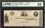 Nashville, Tennessee. Nashville Banking & Exchange. 1830s. $100. PMG Choice About Uncirculated 58. P