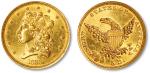 1835年美国5美元金币一枚，高边深打，铸工深峻精美，底版金色纯正，光泽四溢，状态极佳，罕见，完全未使用品