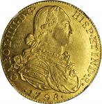 COLOMBIA. 8 Escudos, 1798-JJ. Nuevo Reino (Bogota) Mint. Charles IV (1788-1808). NGC MS-61.