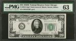 Fr. 2052-Gdgs*. 1928B $20 Federal Reserve Star Note. Chicago. PMG Choice Uncirculated 63.