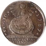 1787 Fugio Copper. Pointed Rays. Newman 19-Z, W-6975. Rarity-5. STATES UNITED, Label With Raised Rim