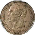 DANISH WEST INDIES. 20 Cents (Franc), 1907-P GJ. Copenhagen Mint. Frederick VIII. PCGS AU-50.