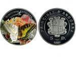 2013年安道尔公国彩色纪念银币，正面3D蝴蝶造型，面值5 Diners，重量25克