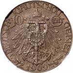 1909年青岛大德国宝一角。柏林造币厂。CHINA. Kiau Chau. German Occupation. 10 Cents, 1909. Berlin Mint. NGC AU-58.