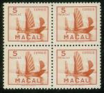  Macao  Stamp  1951 Macau Junks of Macau block of 4, mint, with gum disturbance