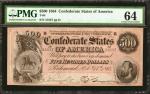 T-64. Confederate Currency. 1864 $500. PMG Choice Uncirculated 64.