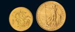 英国金币二枚，1913年1/4盎司马剑、1988年1/2盎司不列颠女神像金币