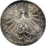 1855 年德国法兰克福银币一枚，镜面五彩底板，PCGS MS63 评级编号：40995625