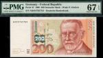Deutsche Bundesbank 200 Mark 1996, serial number AK8107657N3, red-orange and blue on multicolour und