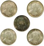 Hong Kong, lot of 5x Silver 10cents, 1902 (4) and 1902 (ANACS MS61), the 1902 coins high grade, bein