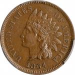1864 Indian Cent. Bronze. L on Ribbon. AU-53 (PCGS). CAC.