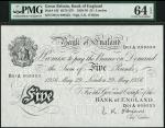 Bank of England, L. K. OBrien, £5, London 29 May 1956, prefix D01A, black and white, ornate crowned 