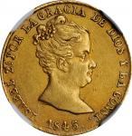 SPAIN. 80 Reales, 1845-B PS. Barcelona Mint. Isabel II. NGC AU-55.