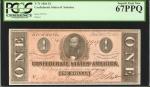 T-71. Confederate Currency. 1864 $1. PCGS Currency Superb Gem New 67 PPQ.
