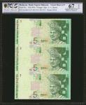 1999年马来西亚国家银行5令吉 MALAYSIA. Bank Negara Malaysia. 5 Ringgit, ND(1999). P-41a. Uncut Sheet. PCGS GSG S