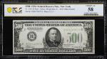 Fr. 2201-B. 1934 Dark Green Seal $500 Federal Reserve Note. New York. PCGS Banknote Choice About Unc