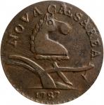 1787 New Jersey Copper. Maris 56-n, W-5310. Rarity-1. Camel Head--Overstruck on a 1788 Connecticut C