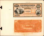 COLOMBIA. Banco Popular. 100 Pesos, January 1, 1882. P-749p. Archival Record Book Face and Back Proo