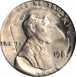 1981 Lincoln Cent--Overstruck on a Philadelphia Mint Roosevelt Dime--MS-66 (PCGS).