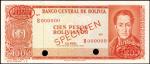 BOLIVIA. Banco Central de Bolivia. 100 Bolivianos, 1962. P-163s. Specimen. Choice Uncirculated. 