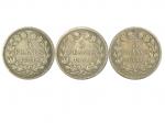 法國1831年、1834年和1835年5法郎銀幣各一枚，共3枚