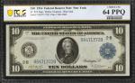 Fr. 910. 1914 $10 Federal Reserve Note. New York. PCGS Banknote Choice Uncirculated 64 PPQ.