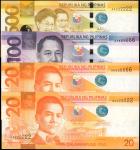 2010-18年菲律宾中央银行20 至 100比索全同号 PHILIPPINES. Bangko Sentral ng Pilipinas. 20, 100 & 500 Piso, 2010-18. 