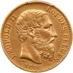 Belgium. 20 Francs, 1876. PCGS AU