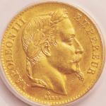 フランス (France) ナポレオン3世 月桂冠像 20フラン金貨 1869年(BB) KM801.2 ／ Napoleon III Laureate Head 20 Francs Gold