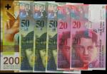 SWITZERLAND. Lot of (6). Schweizerische Nationalbank. 20, 50 and 200 Francs, 1994-2016. P-69a, 69h, 