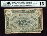 Hyderabad, Government Issue, 5 rupees, FE1331 (1920), serial number LQ 053814, green print, arms at 