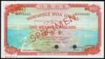 Mercantile Bank Limited, 1965, $100, Specimen, serial number A000000, control number 6, red, green a
