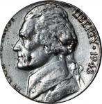 1943-P Jefferson Nickel--Struck on a Zinc-Coated Steel Cent Planchet--AU Details--Environmental Dama