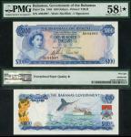 Bahamas Government, $100, 1965, serial number A004997, blue on multicoloured, Elizabeth II at left w