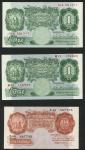 Bank of England, B.G. Catterns, 10 shillings, prefix L55, brown, £1 (2), prefixes M12 and 56A, green