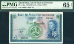 Isle of Man Government, £5, ND (1961), serial number 050992, map of Isle of Man, Triskelion, and Que
