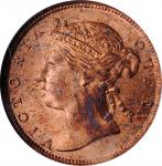 1889年海峡殖民地1/2分。STRAITS SETTLEMENTS. 1/2 Cent, 1889. London Mint. Victoria. NGC MS-64 Red Brown.