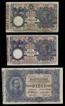 Italy, Biglietto Di Stato, 10 Lire, 10 April 1915, 5 Lire, 10 July 1924,  10 blue on pink underprint